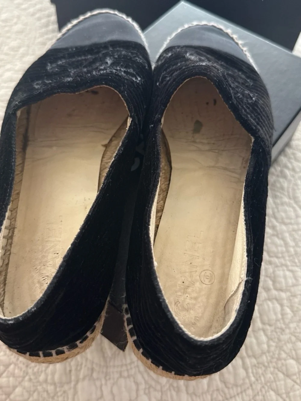 CHANEL Black Velvet & Canvas Espadrilles